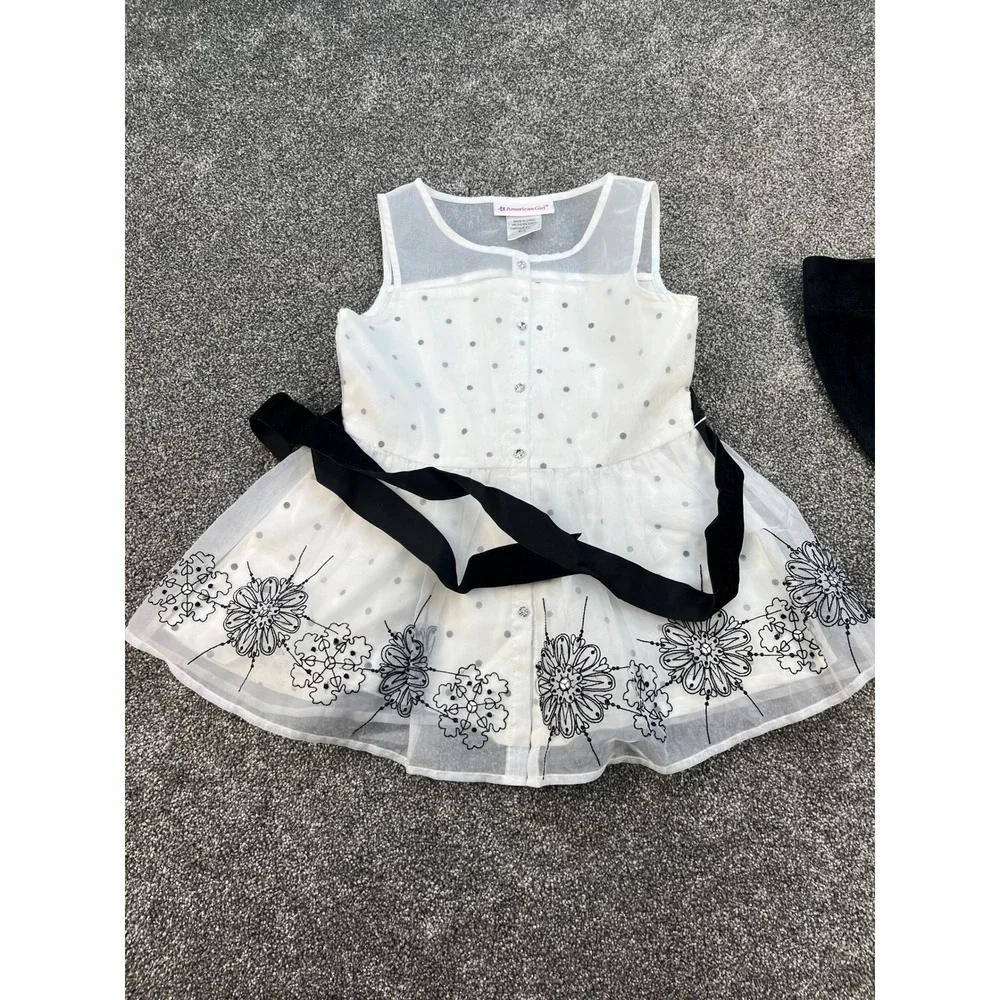 American Girl Let it Snow White Dress Black Leggings Fur Hat Set Girls Size 6